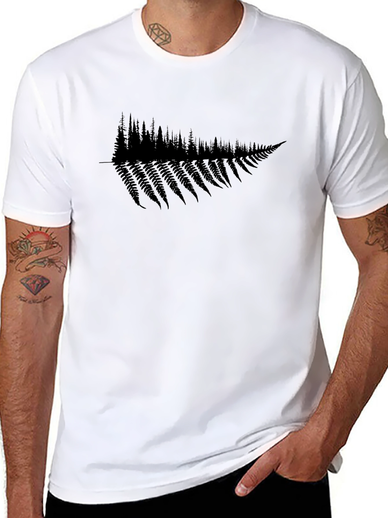 Fern Tree Graphic Black Tee - Nature Inspired Shirt