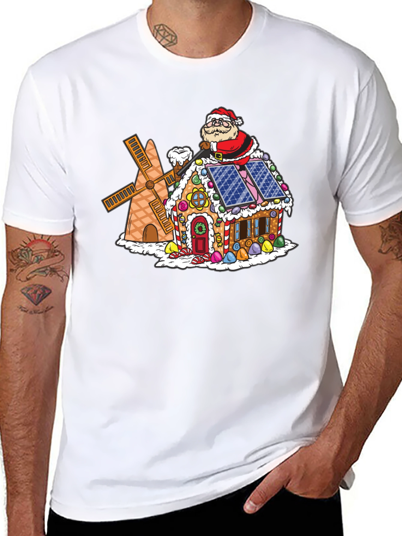 Gingerbread House Santa T-Shirt - Novelty Holiday Tee
