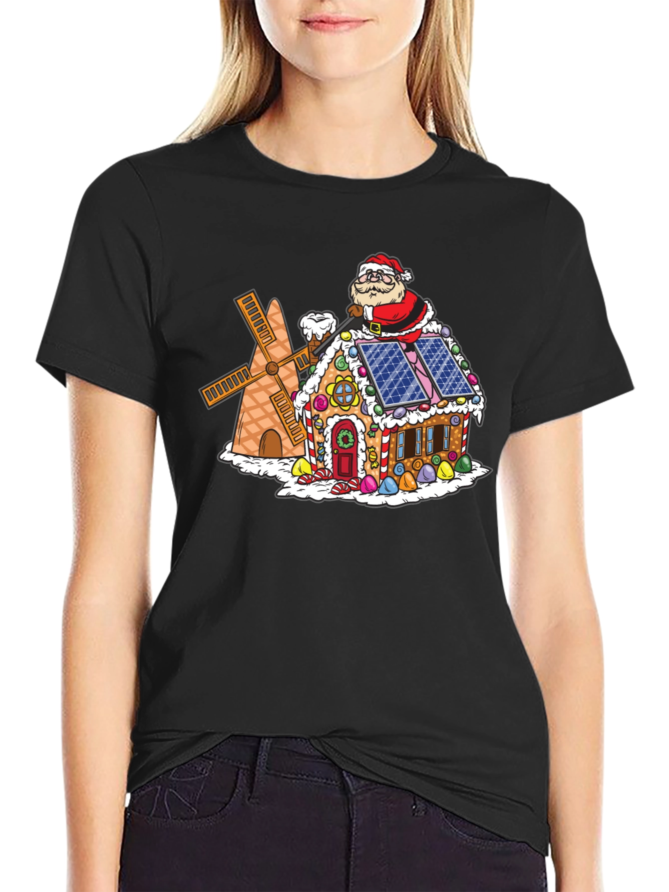 Gingerbread House Santa T-Shirt - Novelty Holiday Tee