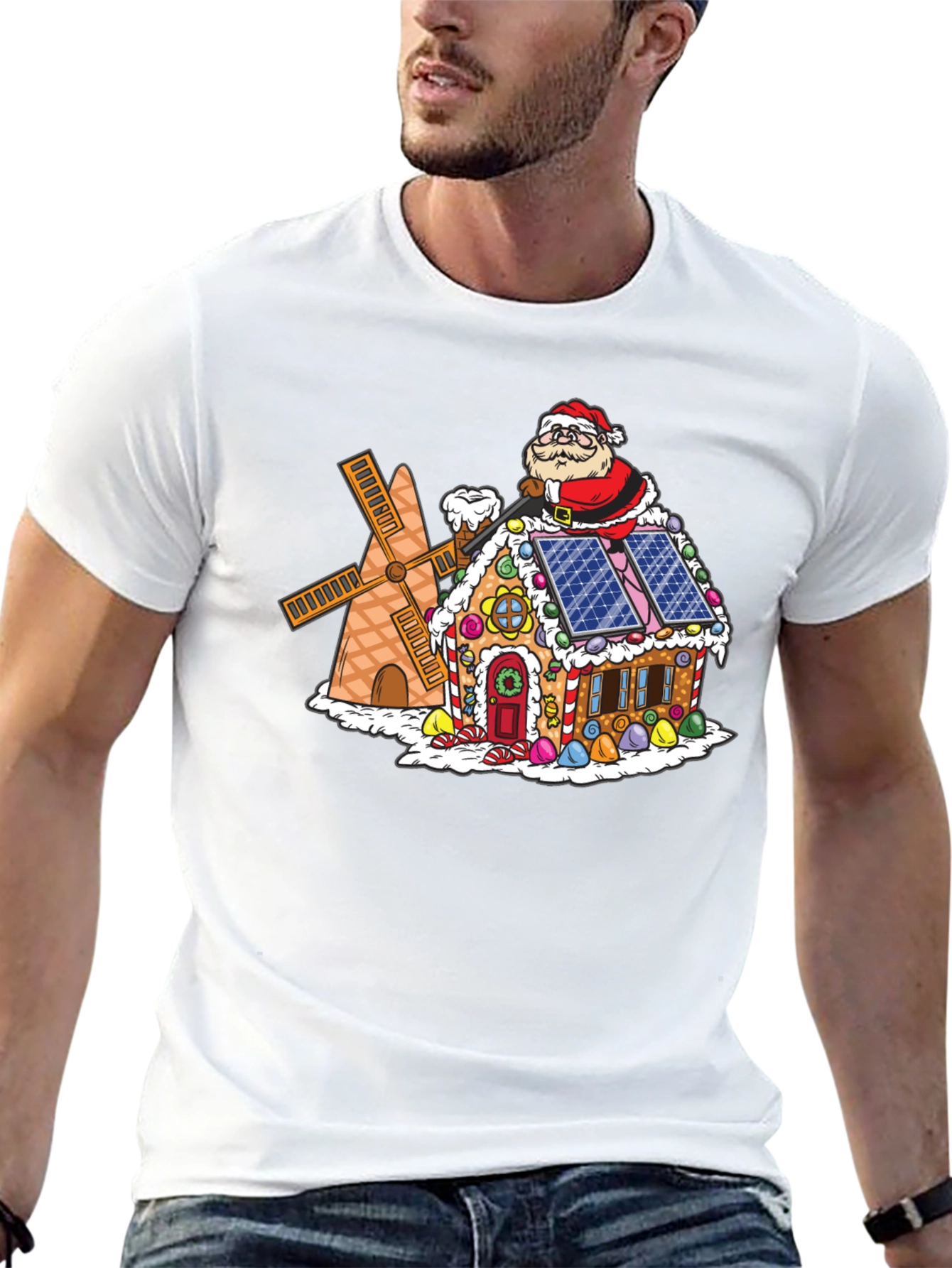 Gingerbread House Santa T-Shirt - Novelty Holiday Tee
