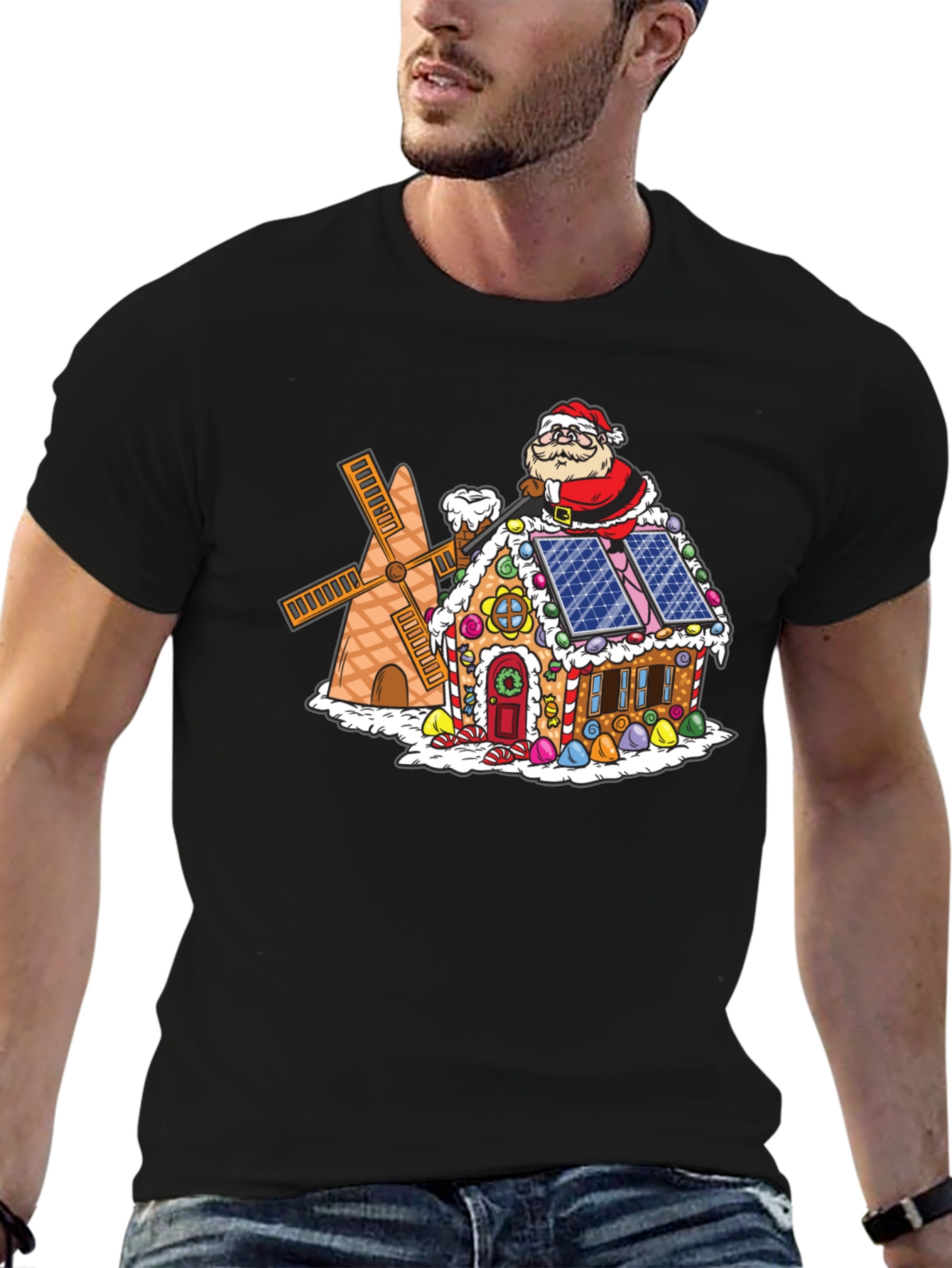 Gingerbread House Santa T-Shirt - Novelty Holiday Tee