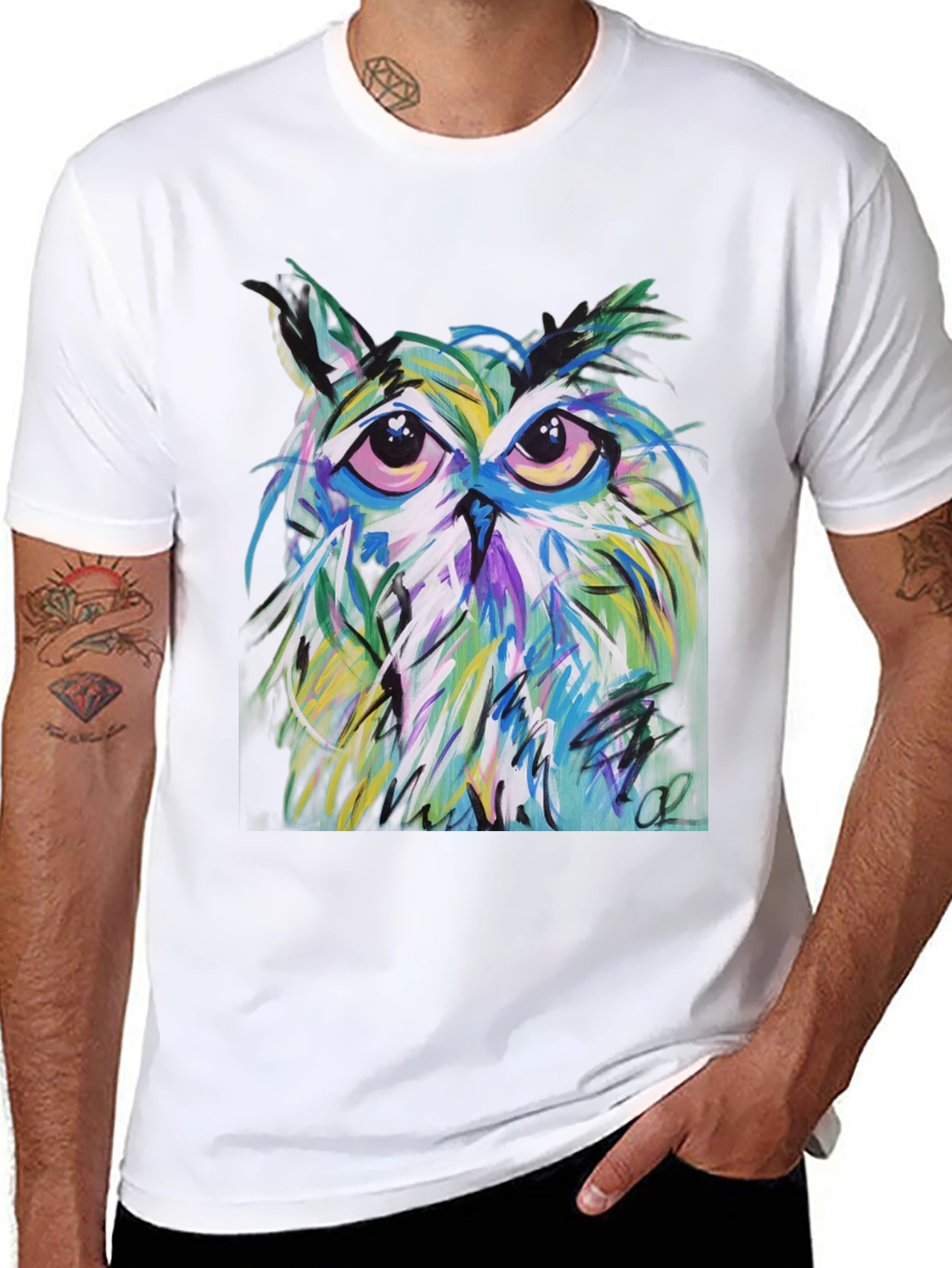 Abstract Owl Graphic Tee - Mens Black T-Shirt