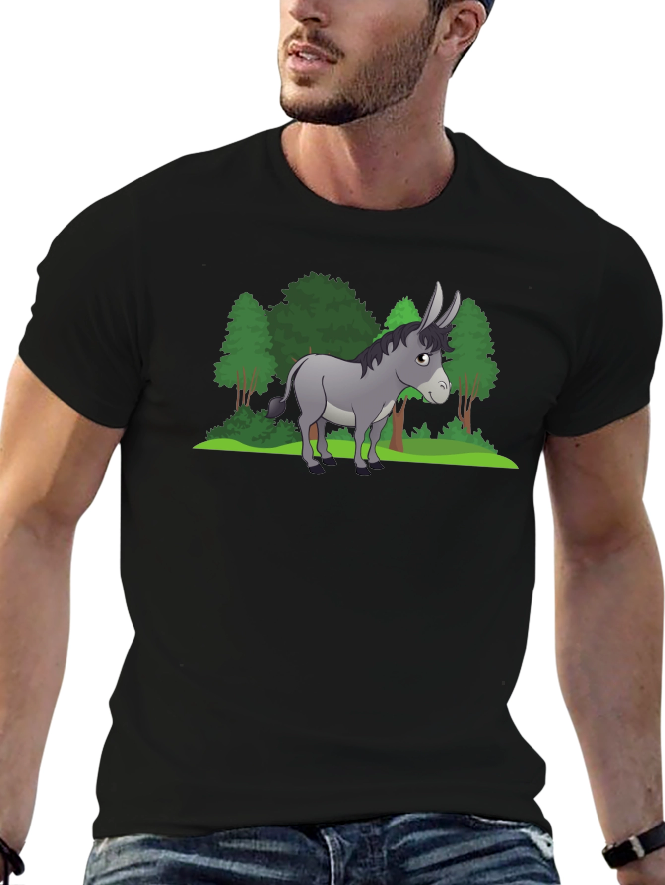 Cartoon Donkey Graphic Tee - Black Unisex T-Shirt