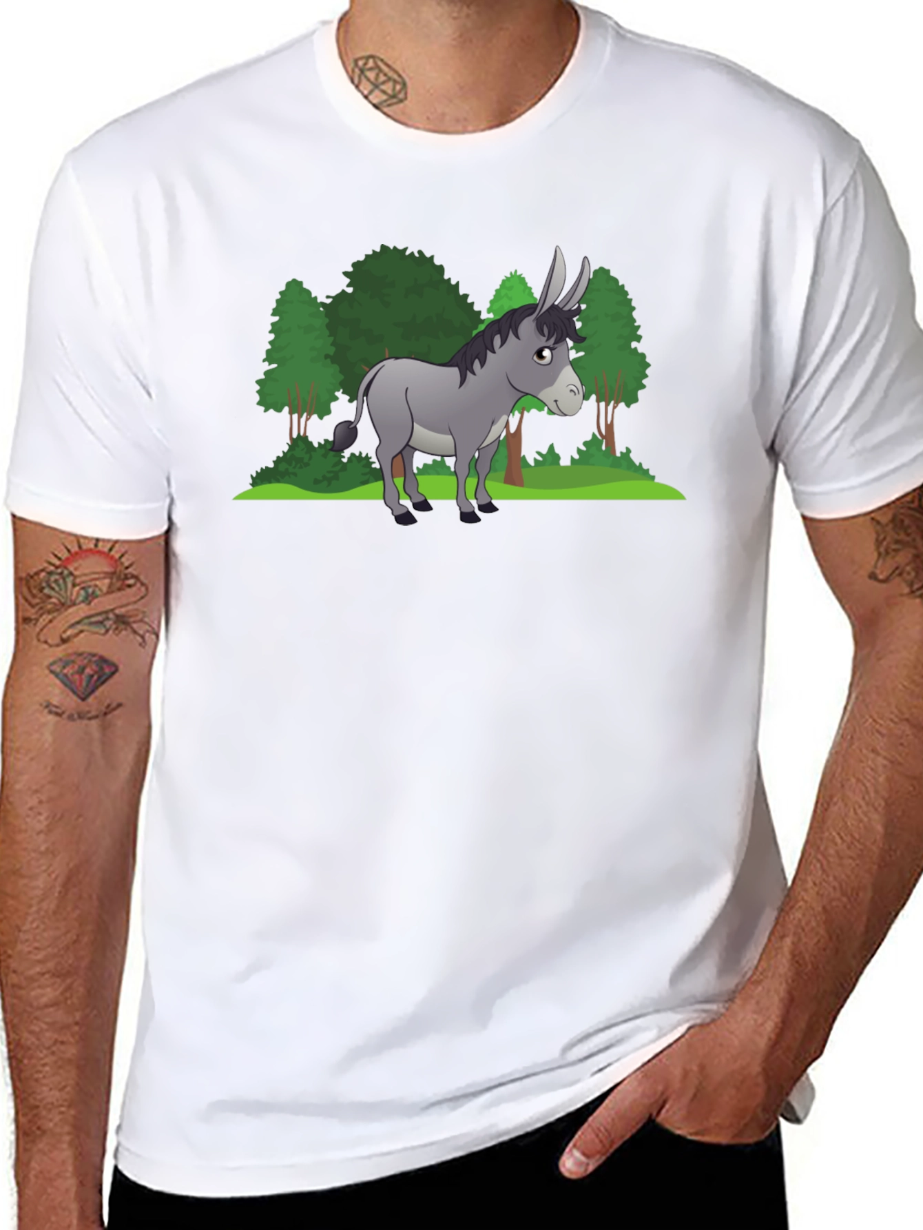 Cartoon Donkey Graphic Tee - Black Unisex T-Shirt