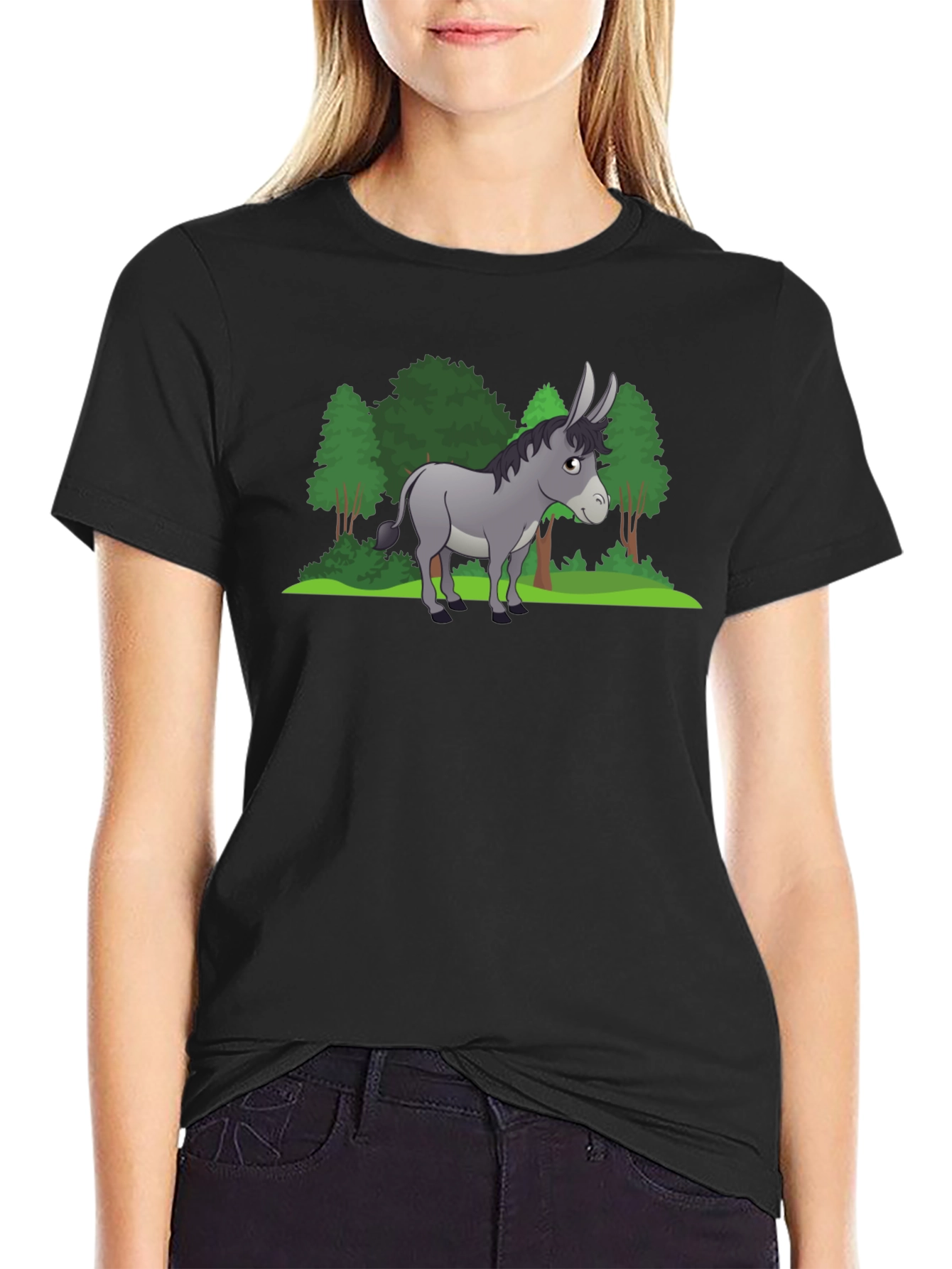 Cartoon Donkey Graphic Tee - Black Unisex T-Shirt