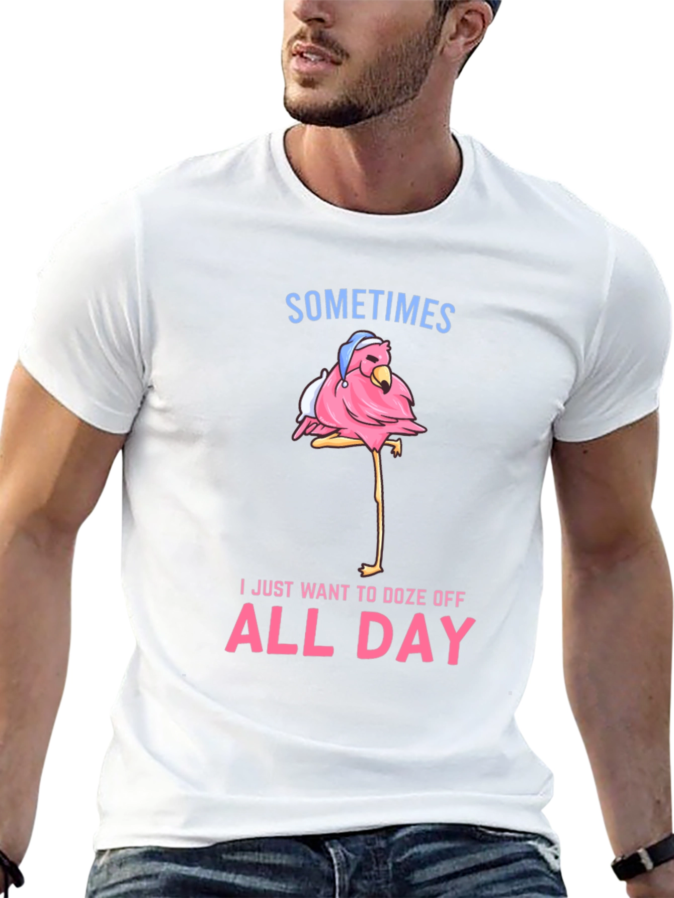 Funny Flamingo Doze Off All Day Graphic Tee