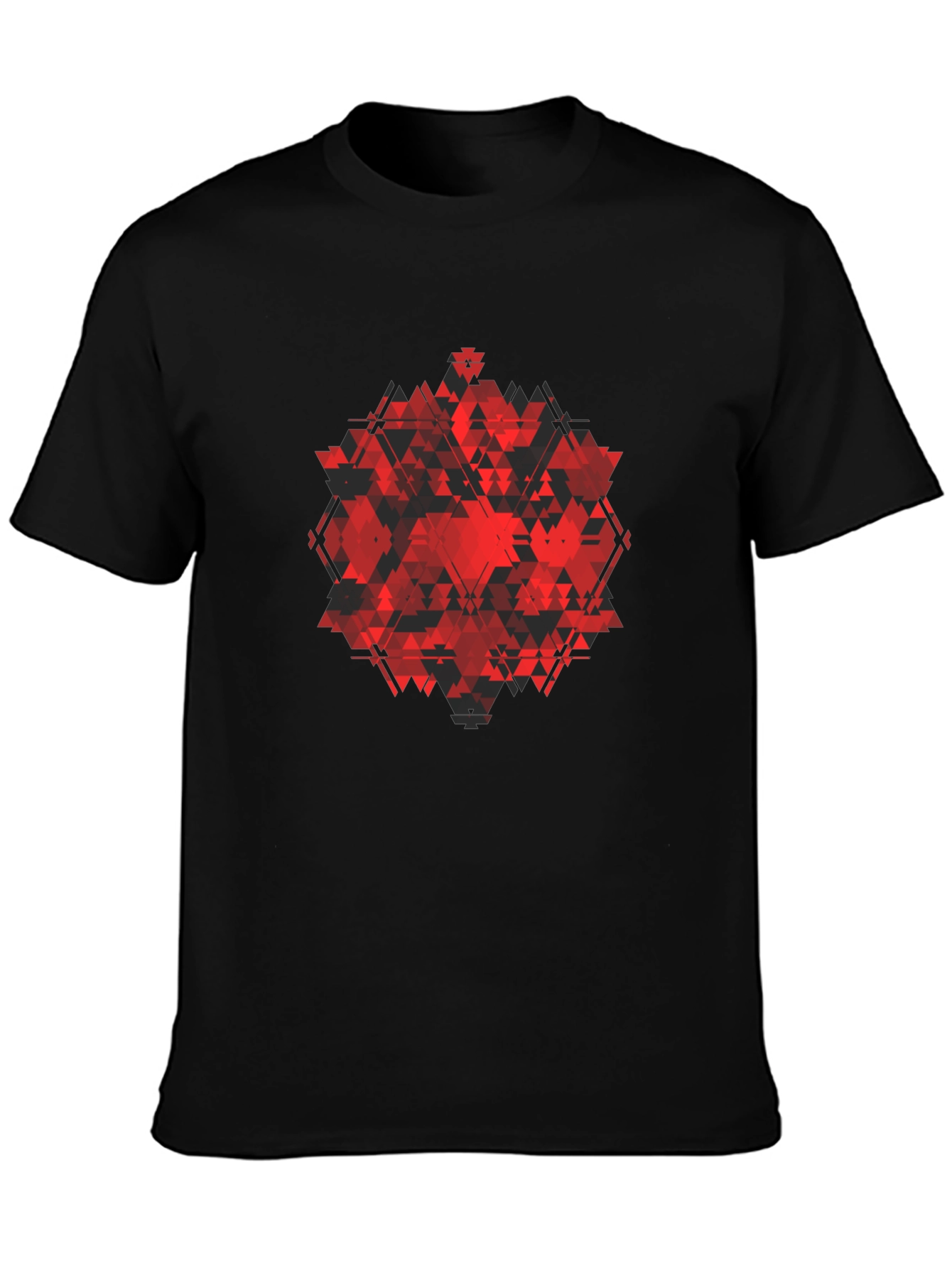 Geometric Red Triangle Graphic Black T-Shirt