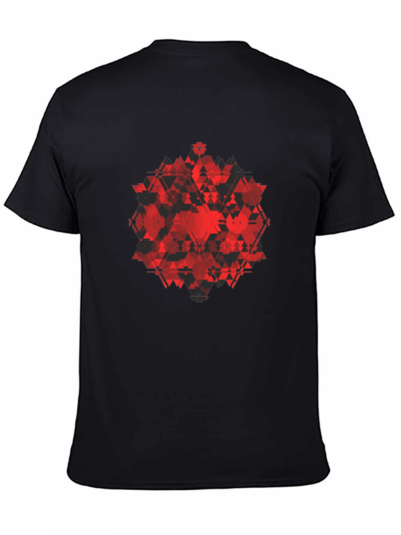 Geometric Red Triangle Graphic Black T-Shirt