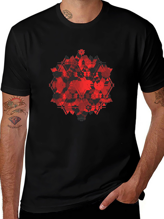 Geometric Red Triangle Graphic Black T-Shirt