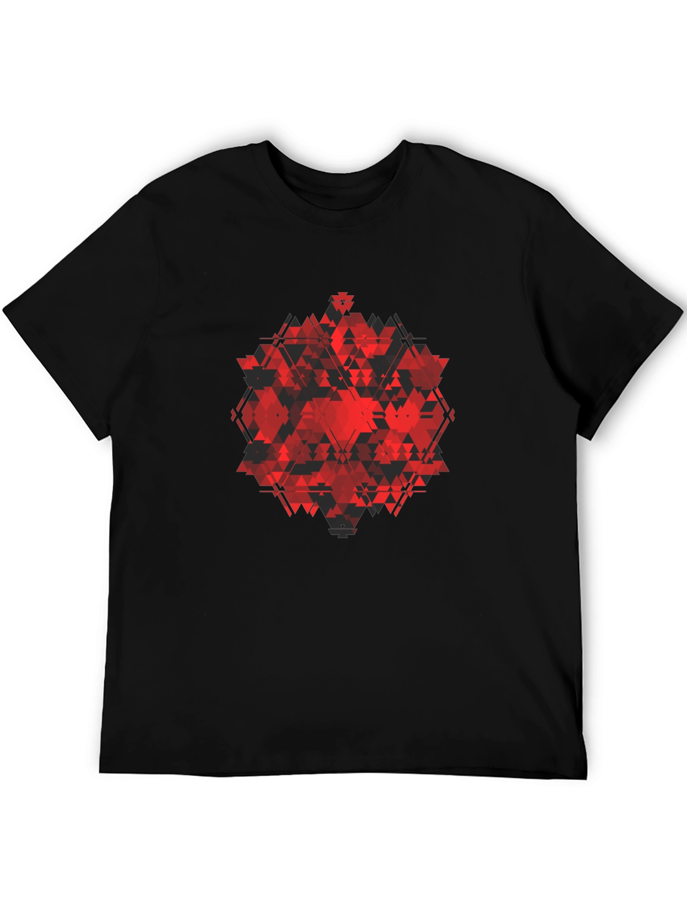 Geometric Red Triangle Graphic Black T-Shirt