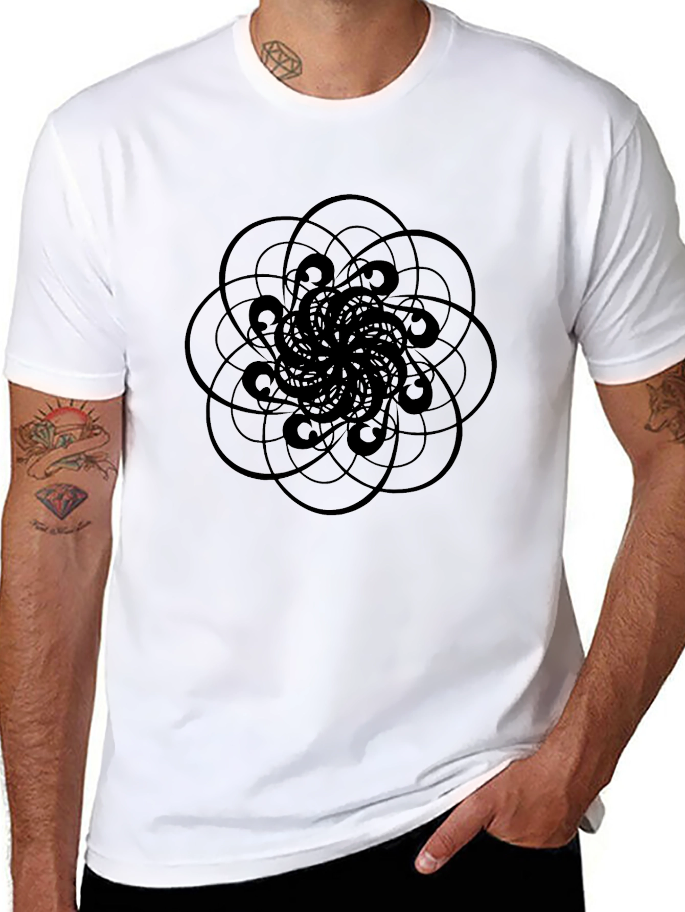 Geometric Mandala Graphic Tee - Black