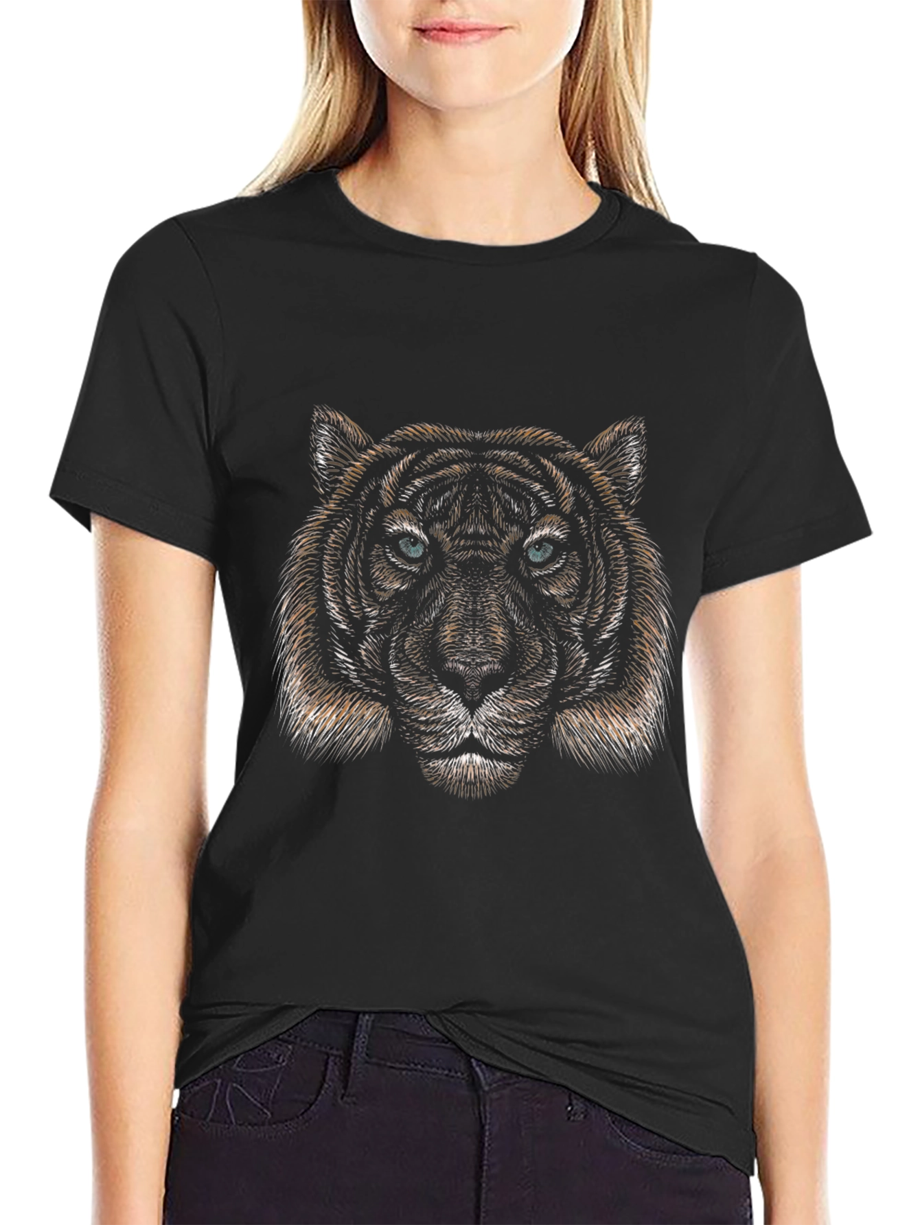 Tiger Face Graphic Black T-Shirt - Mens Fashion