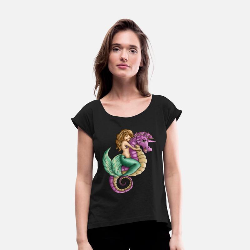 Little mermaid and cute seahorse lovely friendship