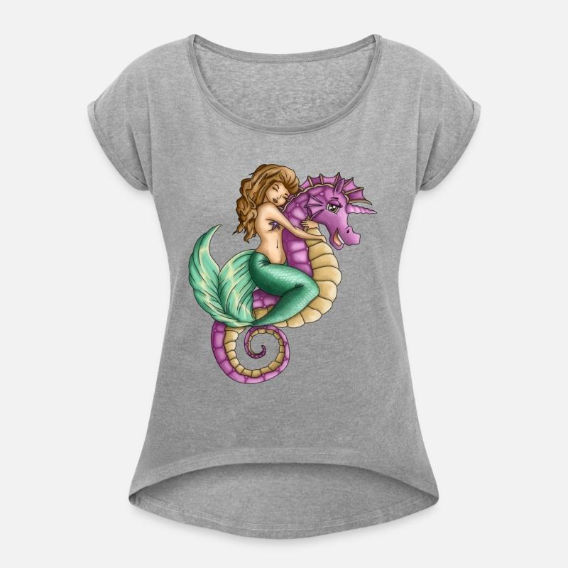 Little mermaid and cute seahorse lovely friendship