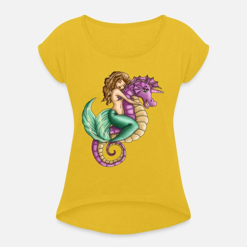 Little mermaid and cute seahorse lovely friendship
