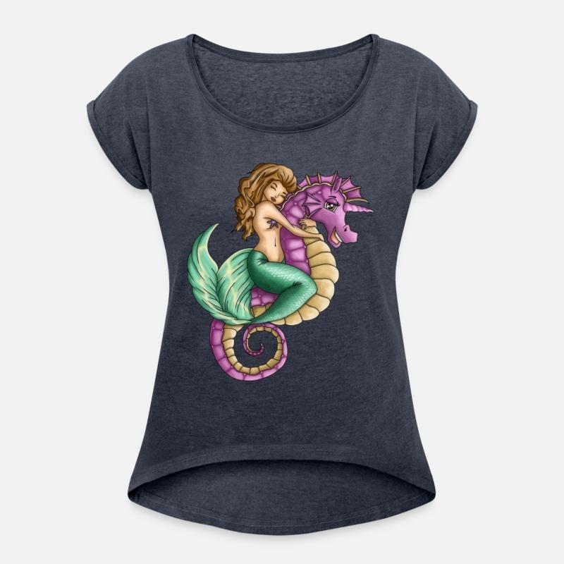 Little mermaid and cute seahorse lovely friendship