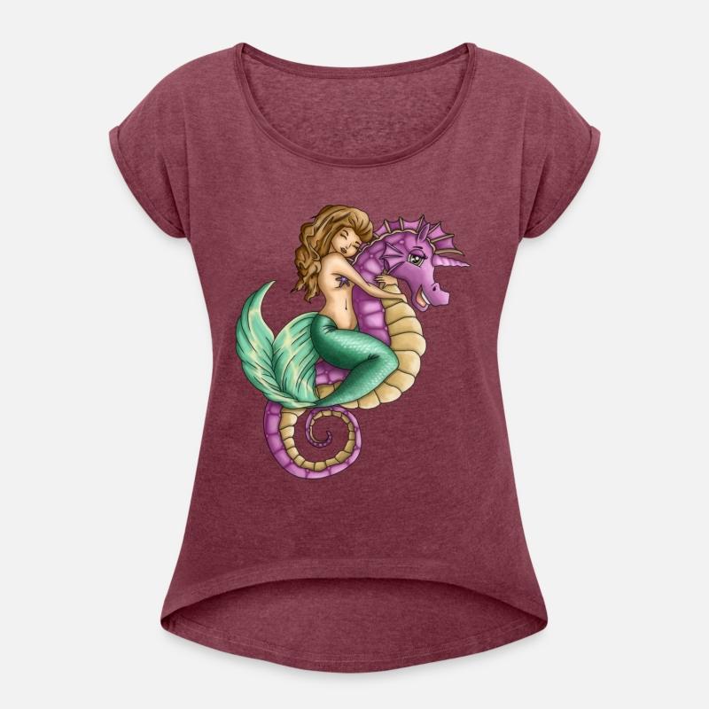 Little mermaid and cute seahorse lovely friendship