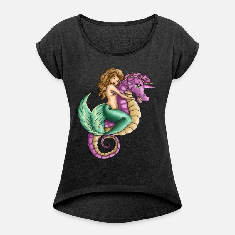 Little mermaid and cute seahorse lovely friendship
