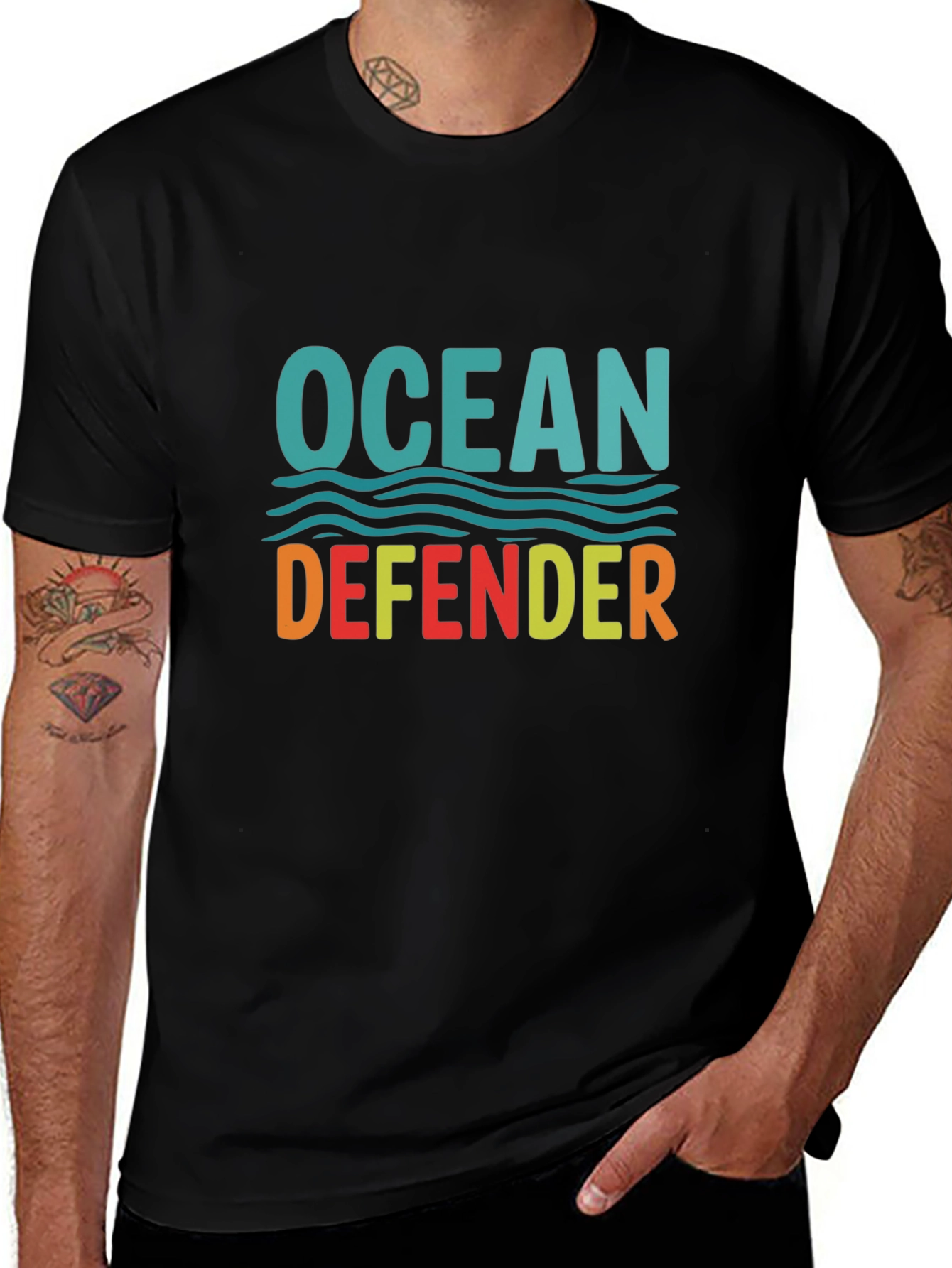 Ocean Defender Graphic Tee - Black Crewneck