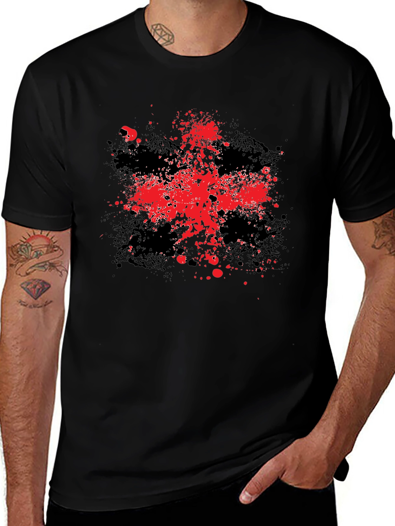 Abstract Splatter Graphic Black T-Shirt