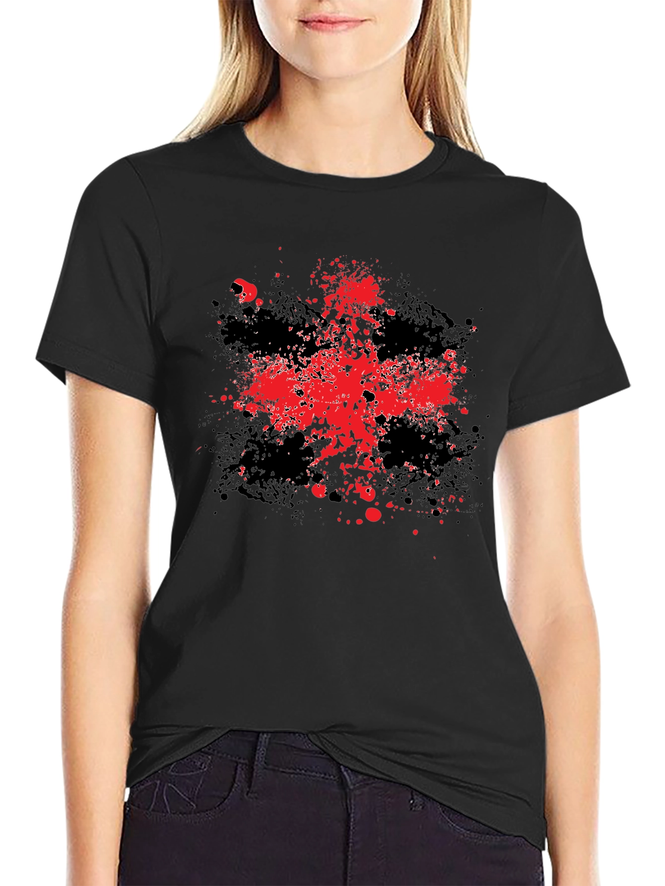 Abstract Splatter Graphic Black T-Shirt