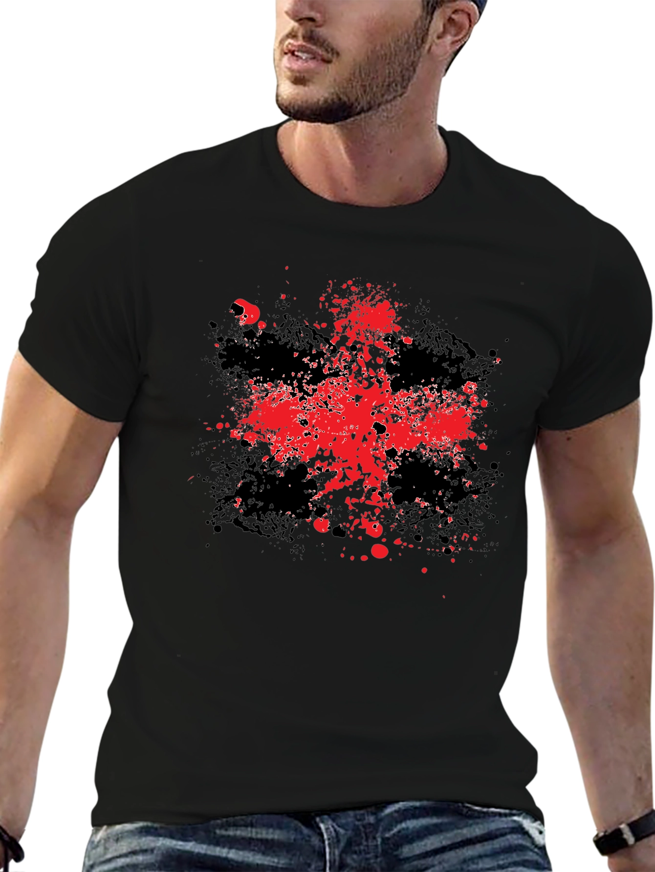 Abstract Splatter Graphic Black T-Shirt