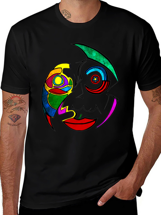 Abstract Colorful Face Graphic Black T-Shirt