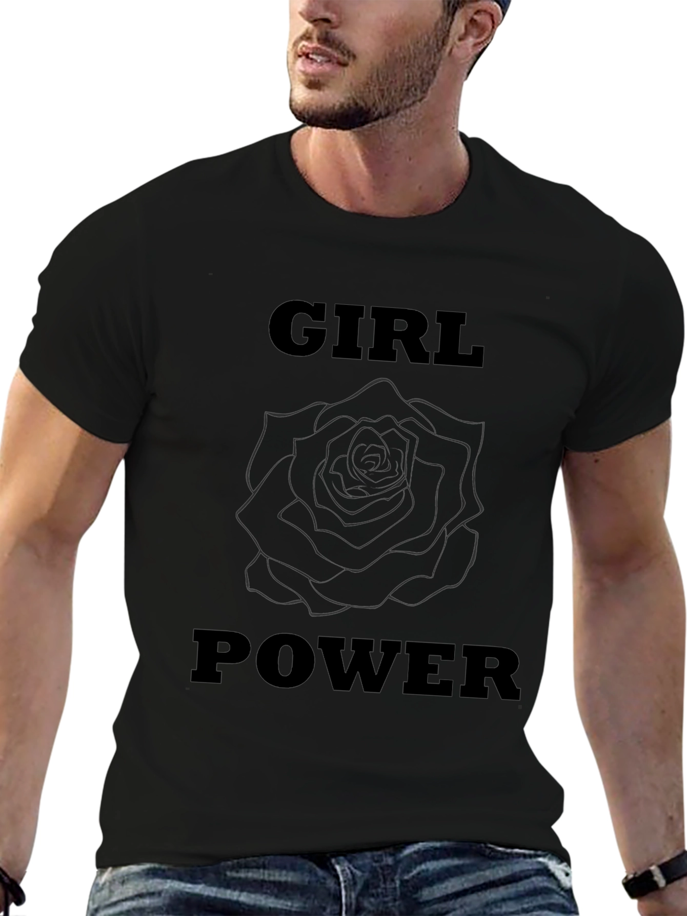 Girl Power Rose Graphic Tee - Black