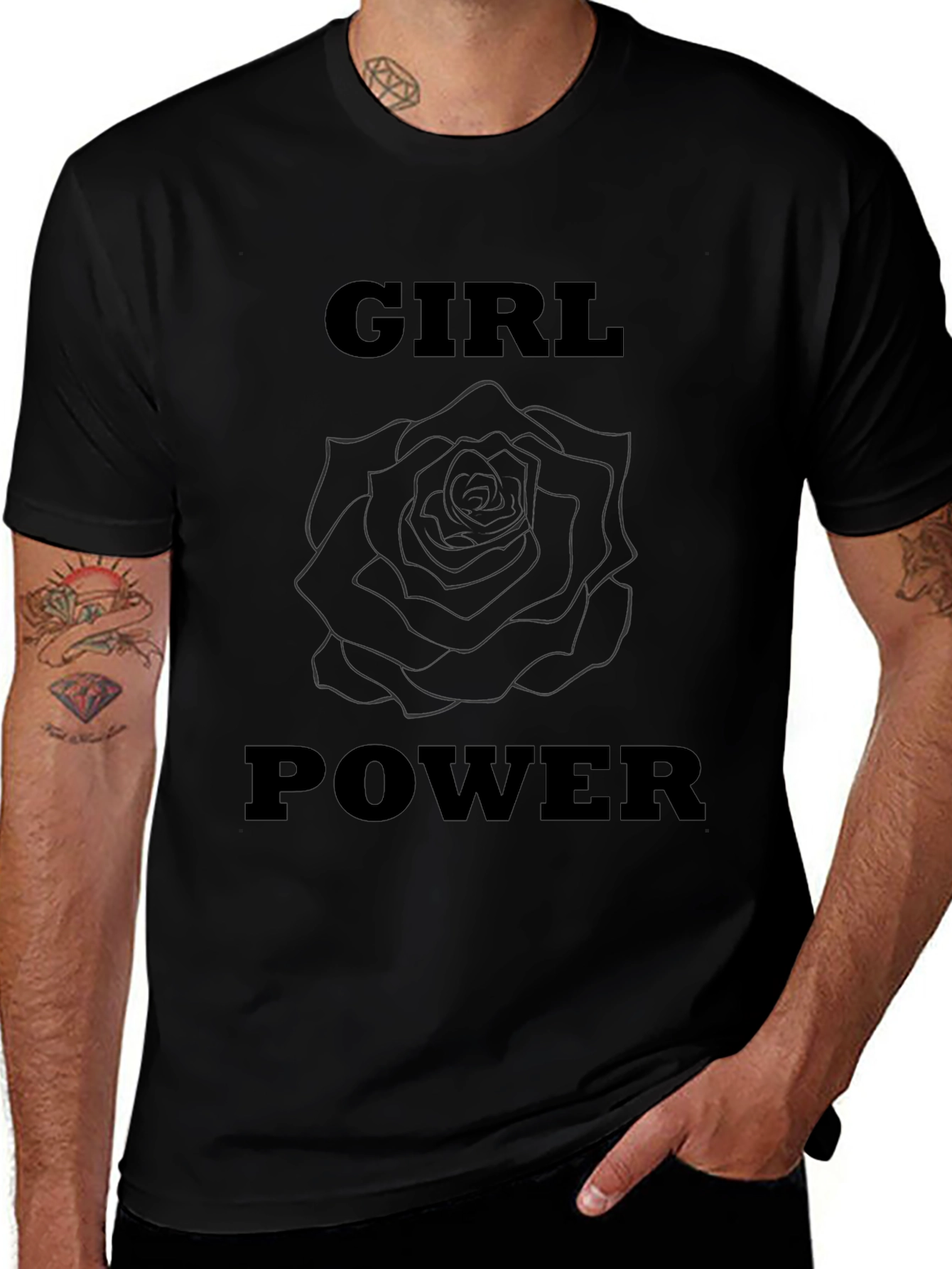 Girl Power Rose Graphic Tee - Black
