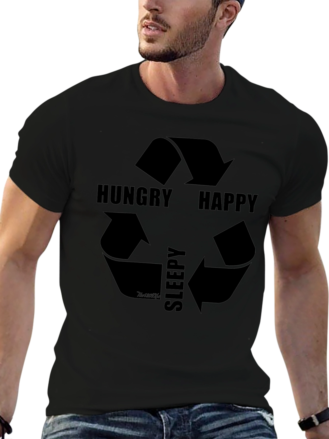 Hungry Happy Sleepy Cycle Black T-Shirt
