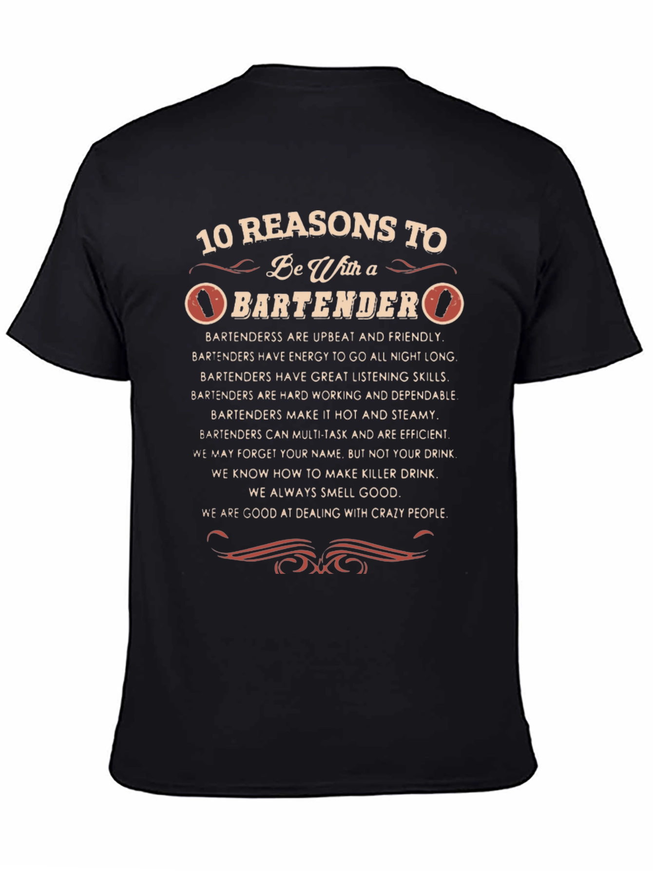 10 Reasons Bartender Black Graphic Tee