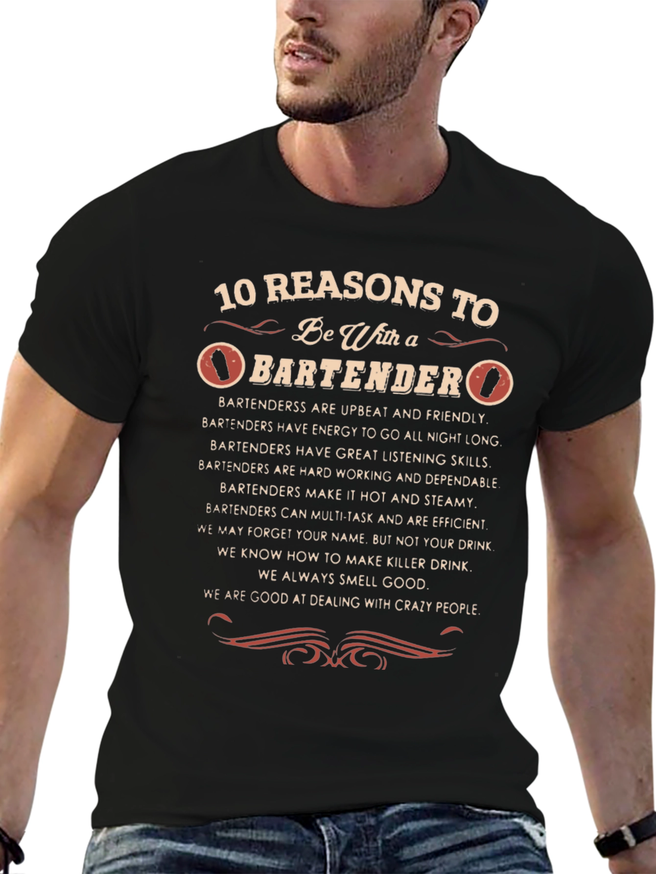 10 Reasons Bartender Black Graphic Tee
