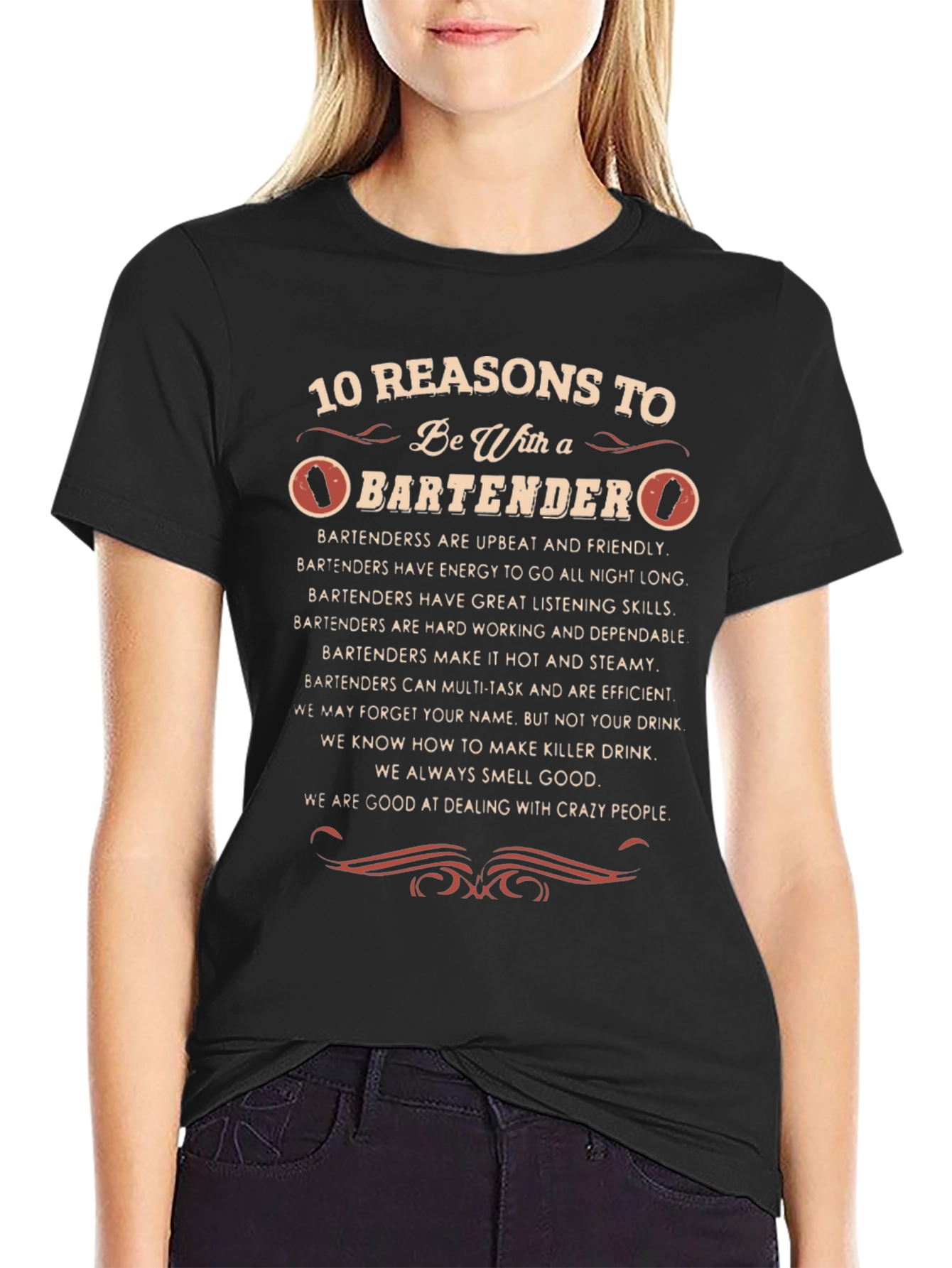 10 Reasons Bartender Black Graphic Tee