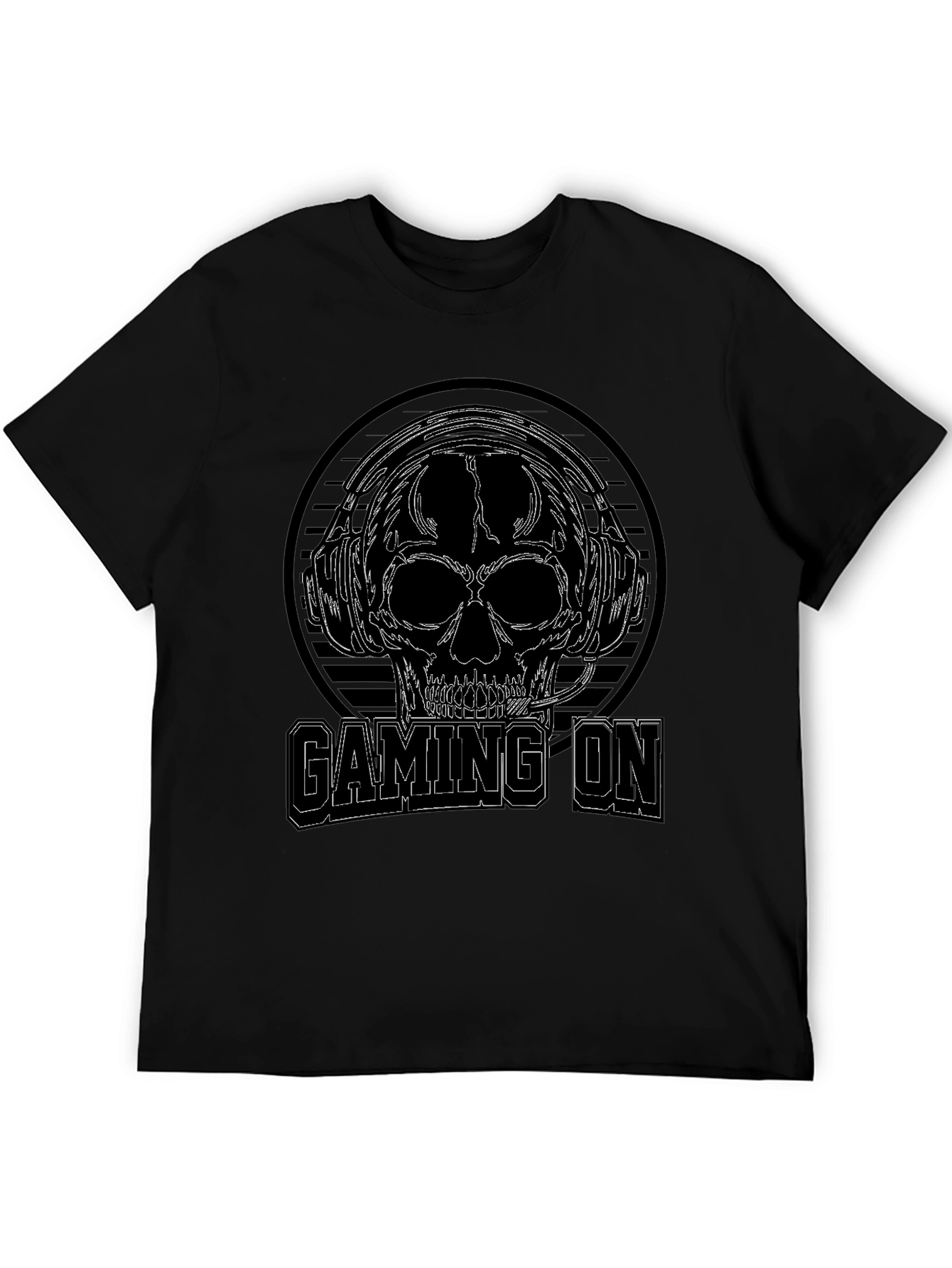 Gaming On Skull Graphic Black T-Shirt