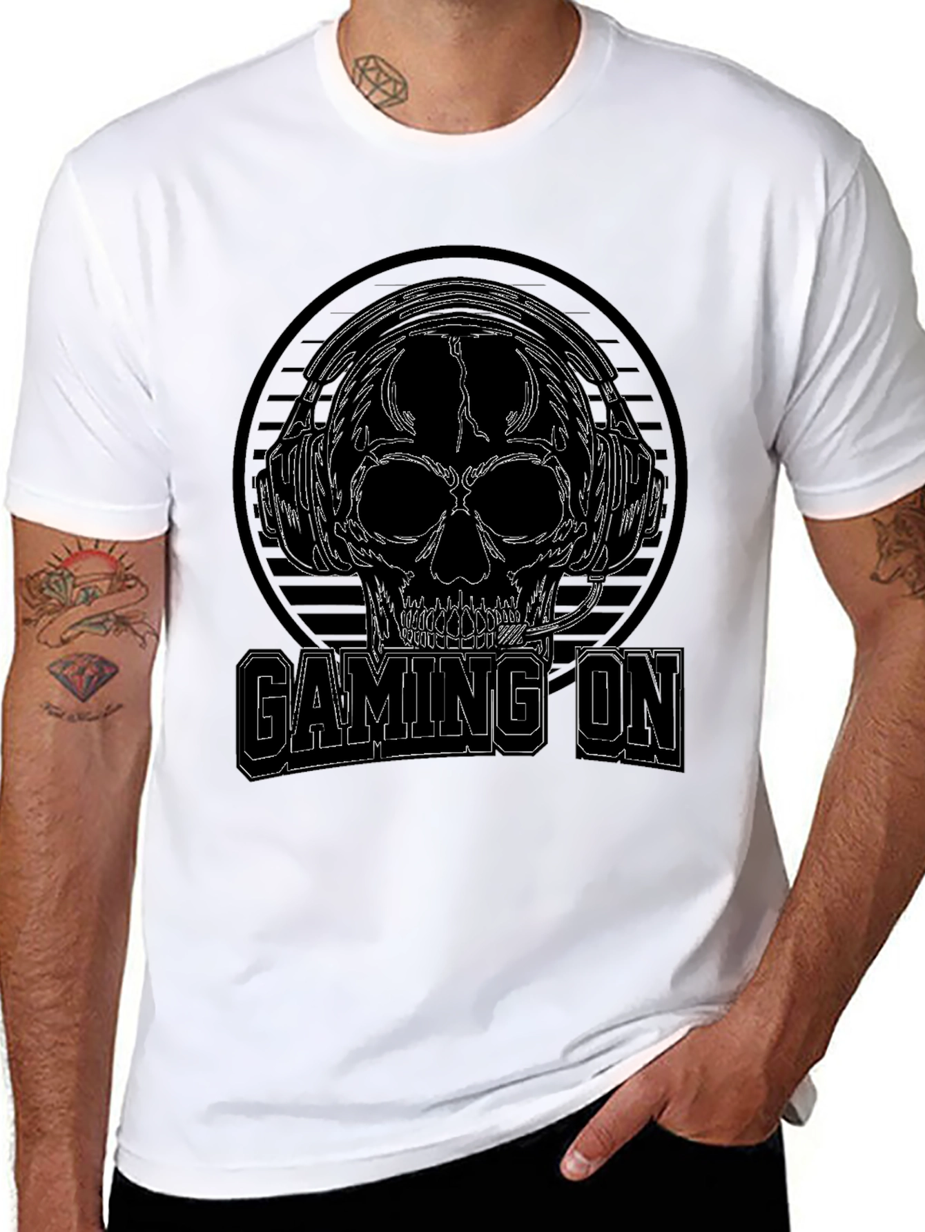 Gaming On Skull Graphic Black T-Shirt