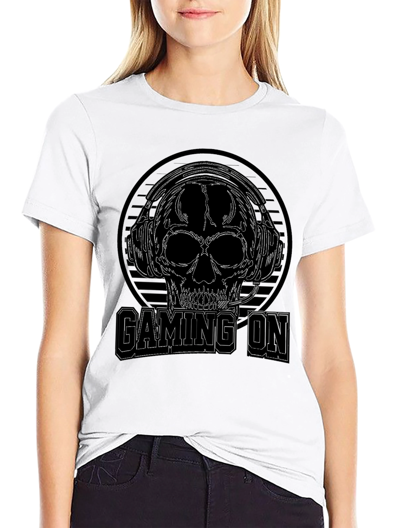 Gaming On Skull Graphic Black T-Shirt