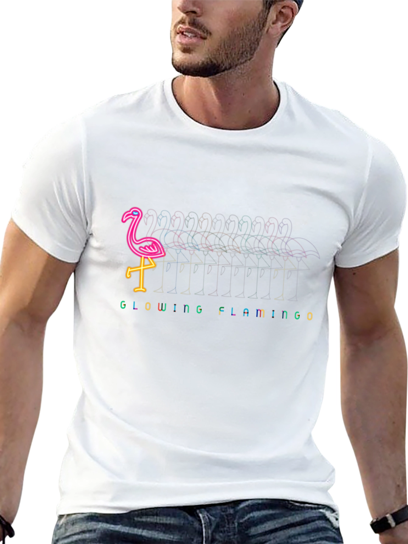 Glowing Flamingo Graphic Tee - Black