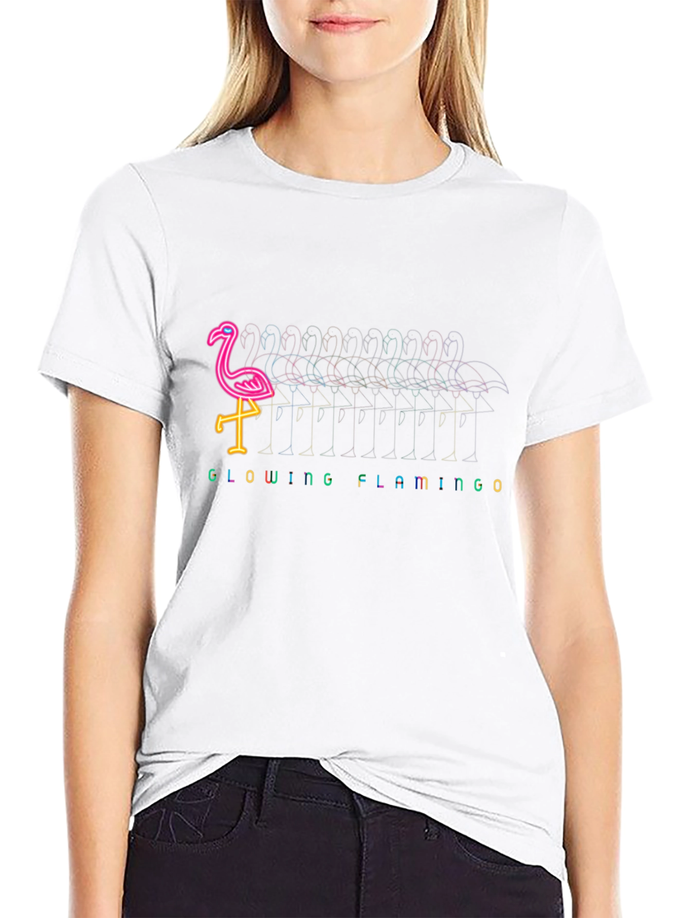 Glowing Flamingo Graphic Tee - Black