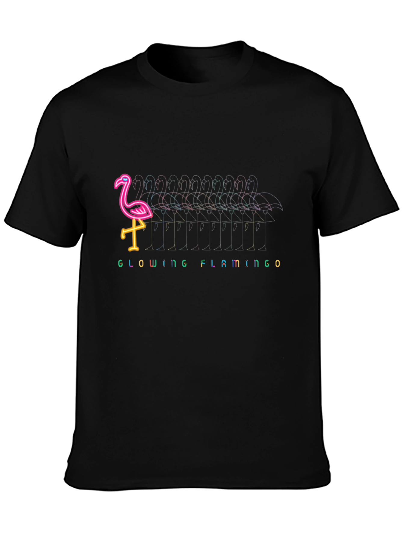 Glowing Flamingo Graphic Tee - Black