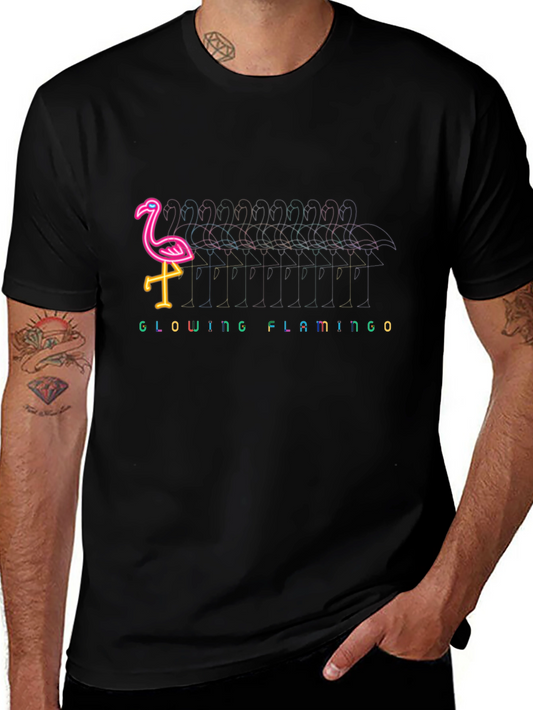 Glowing Flamingo Graphic Tee - Black