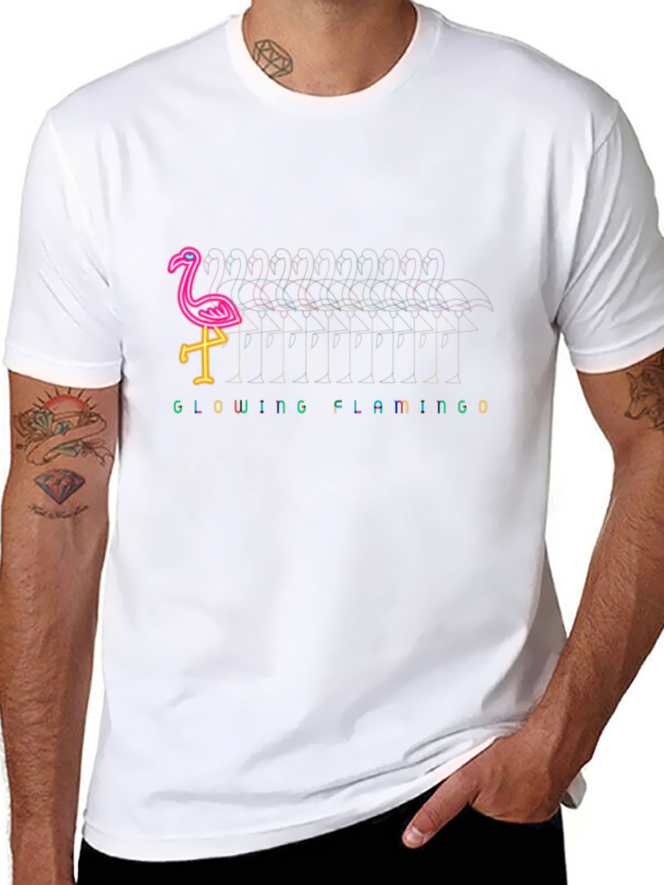 Glowing Flamingo Graphic Tee - Black