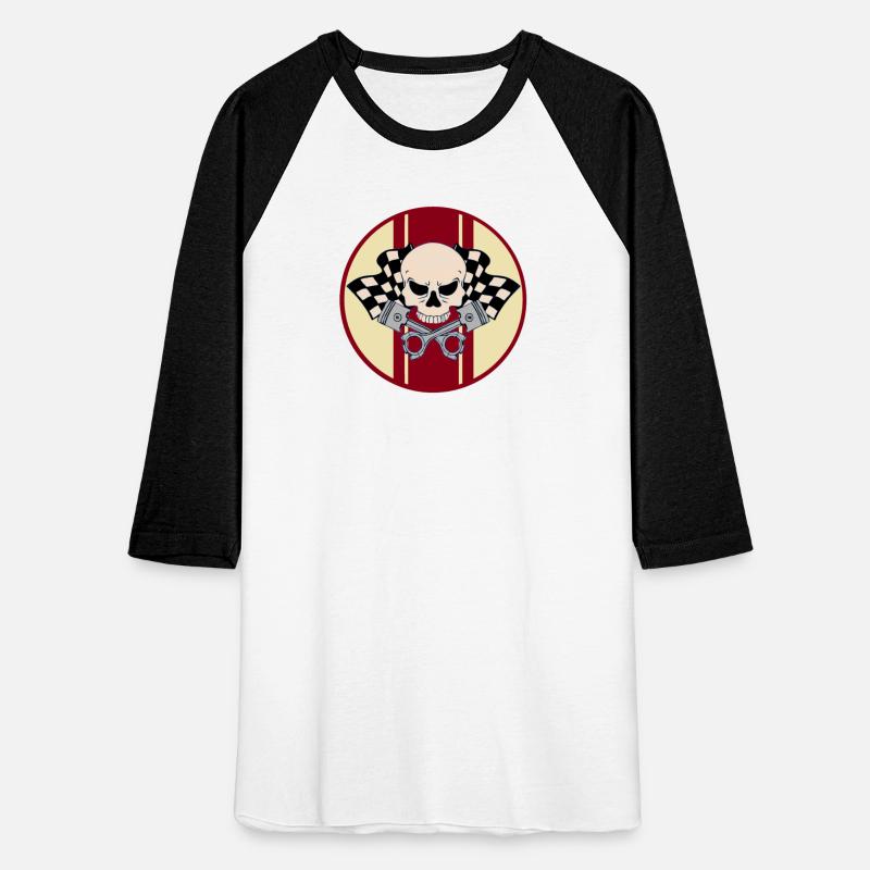 Maroon racing stripe with pirate skull and pistons