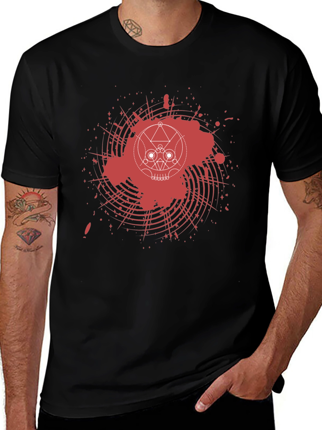 Abstract Skull Graphic Tee - Mens Black T-Shirt