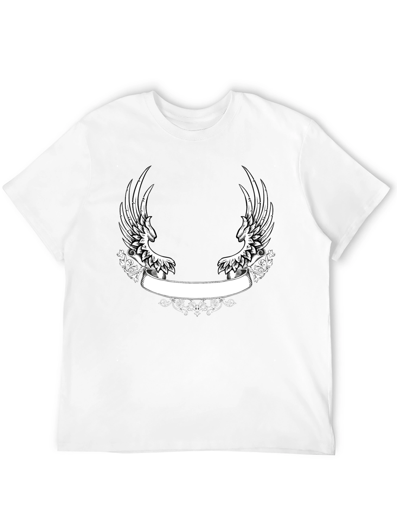 Black T-Shirt with Wing and Banner Design