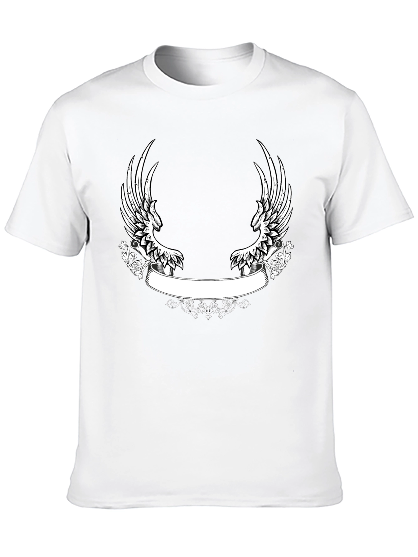 Black T-Shirt with Wing and Banner Design