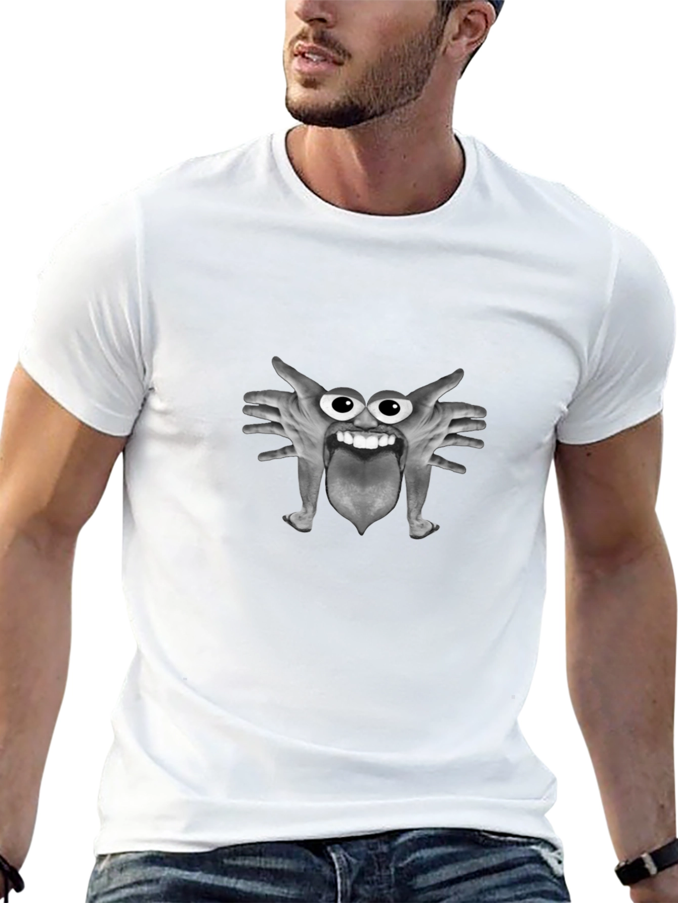 Funny Monster Hand Face Graphic T-Shirt