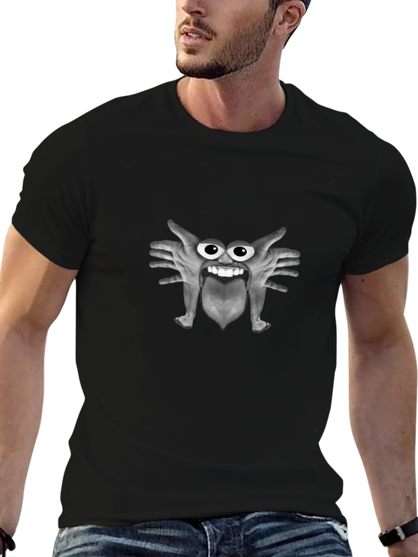Funny Monster Hand Face Graphic T-Shirt