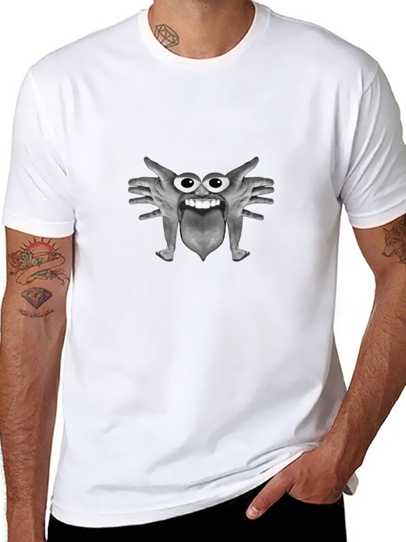 Funny Monster Hand Face Graphic T-Shirt
