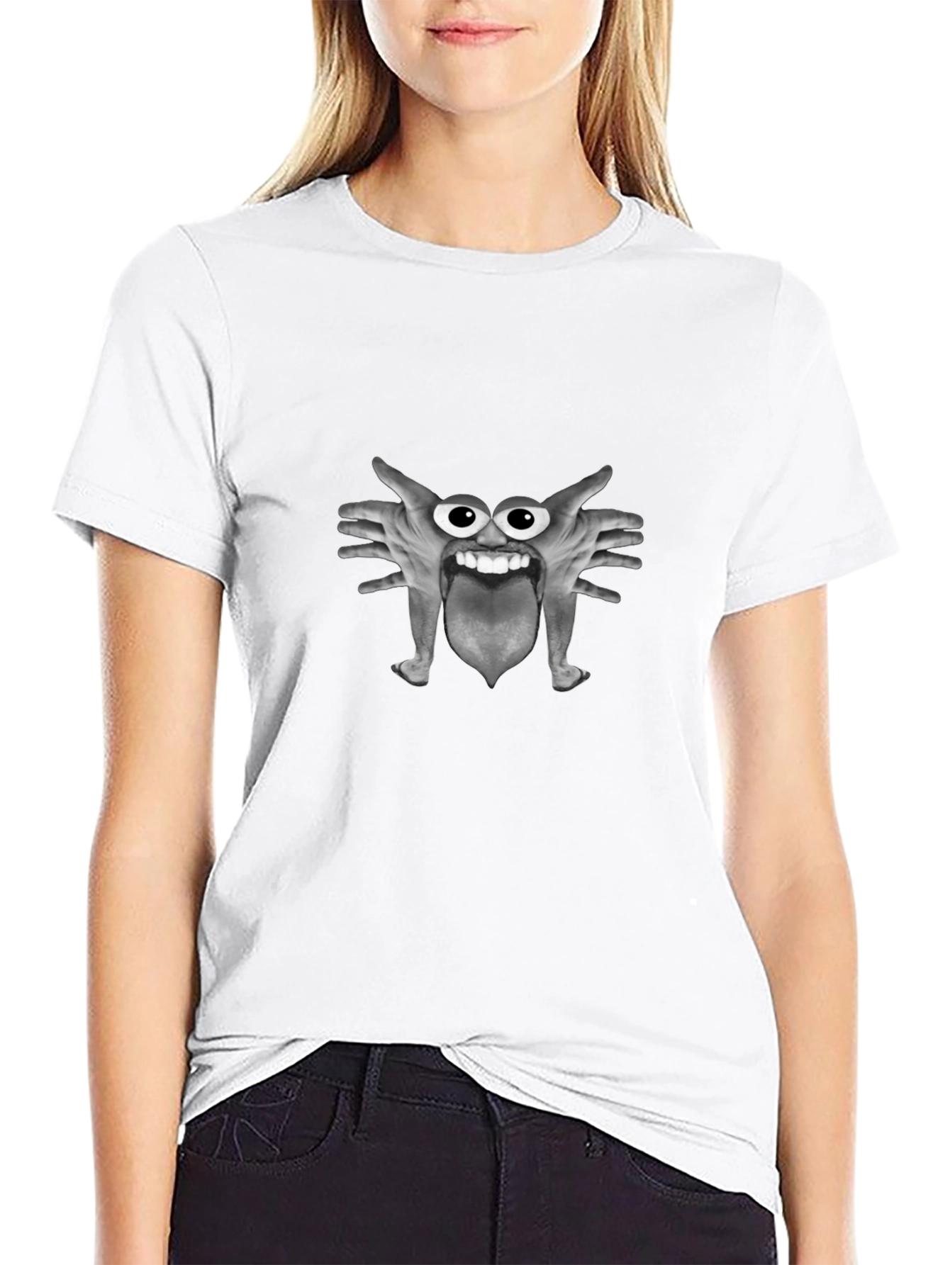 Funny Monster Hand Face Graphic T-Shirt