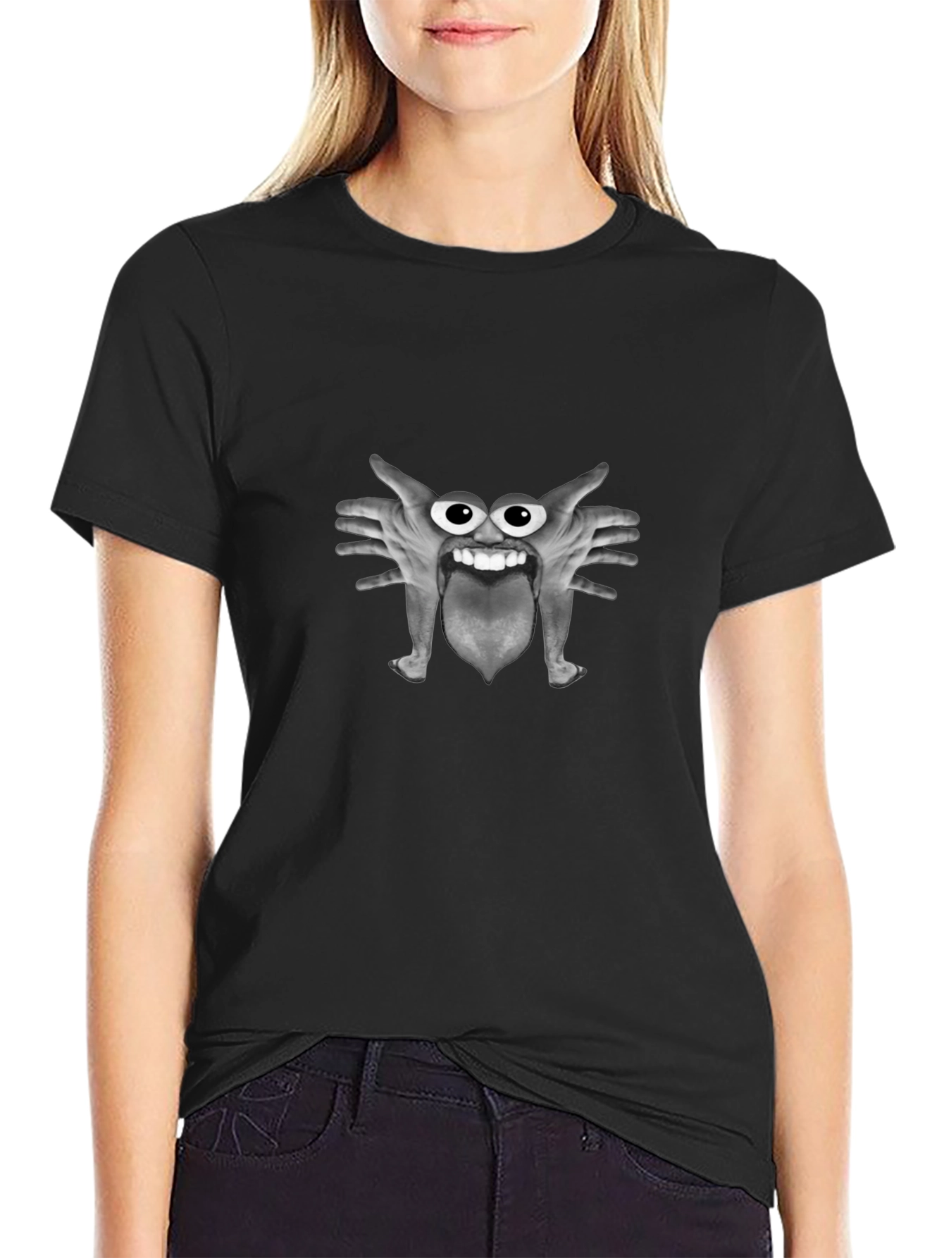 Funny Monster Hand Face Graphic T-Shirt